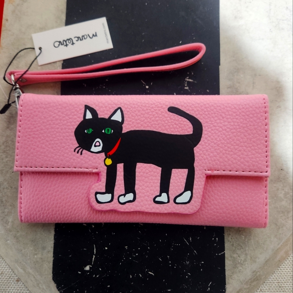 Rare Marc Tetro Black Cat Three Fold Wallet/Wristlet Pebble Pink (SOLD)
